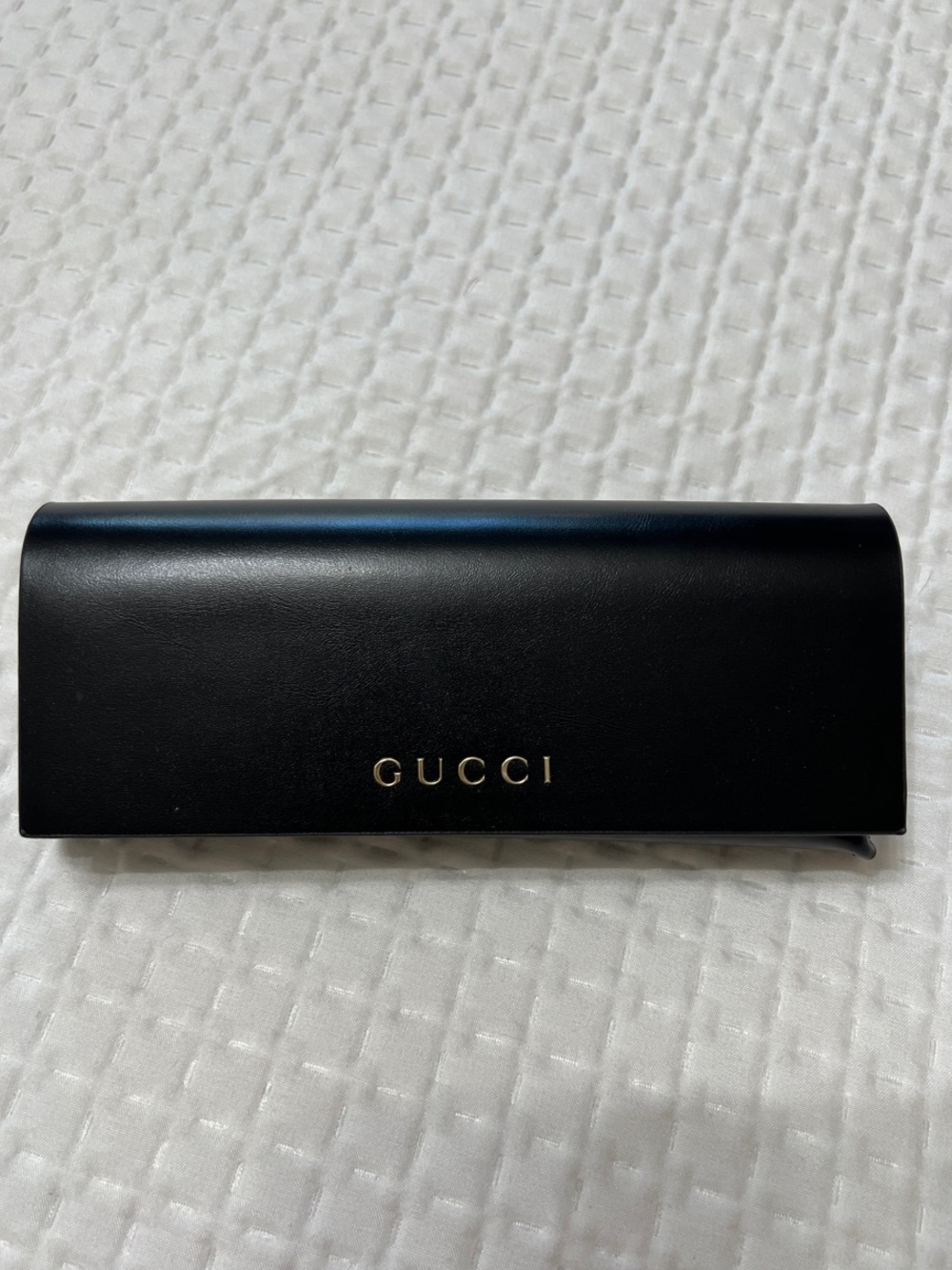 Gucci Black Leather Sunglass Case with Gold Logo